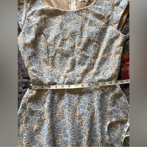 NWT Floral Soft Blue Lace Cap Sleeve Dress Mini Sz 7, Juniors, Women’s Small - Picture 10 of 15